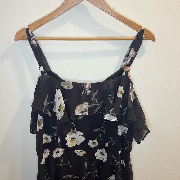 Evan Black Floral Midi Dress Size 18 Ruffle Sleeve NWT‎ High-Lo - Picture 7 of 8